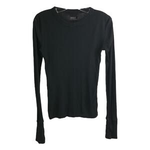 WSLY Top Womens Size S Black Ribbed Crew Neck long sleeve Pullover Thumbholes